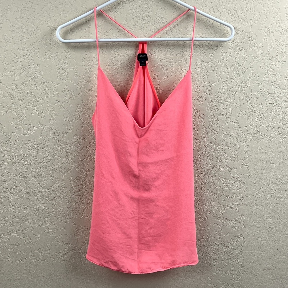 J. Crew Tank Women's 10 Pink Carrie V-Neck Camisole 100% Silk Strappy Cami Top
